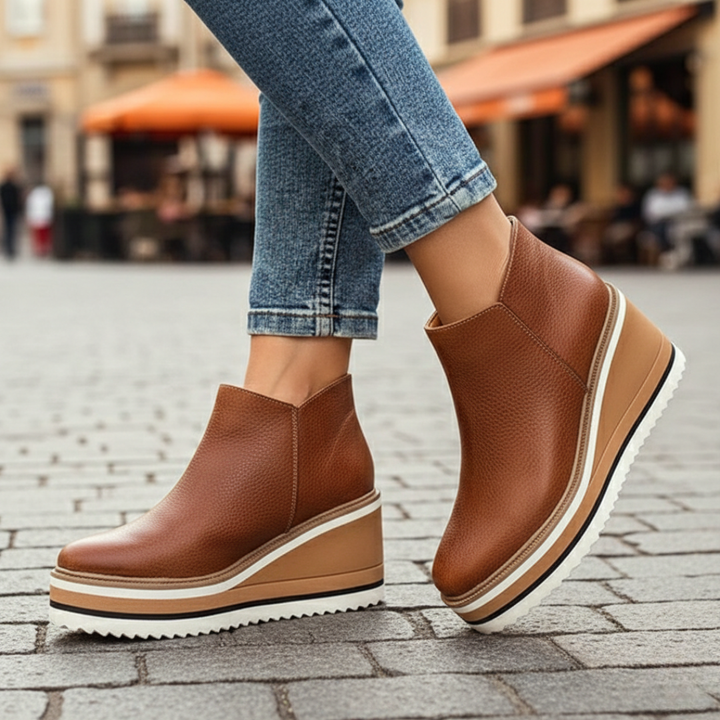 Women's orthopedic wedge ankle boots offer all-day comfort. Stylish footwear for fall & winter everyday fashion.