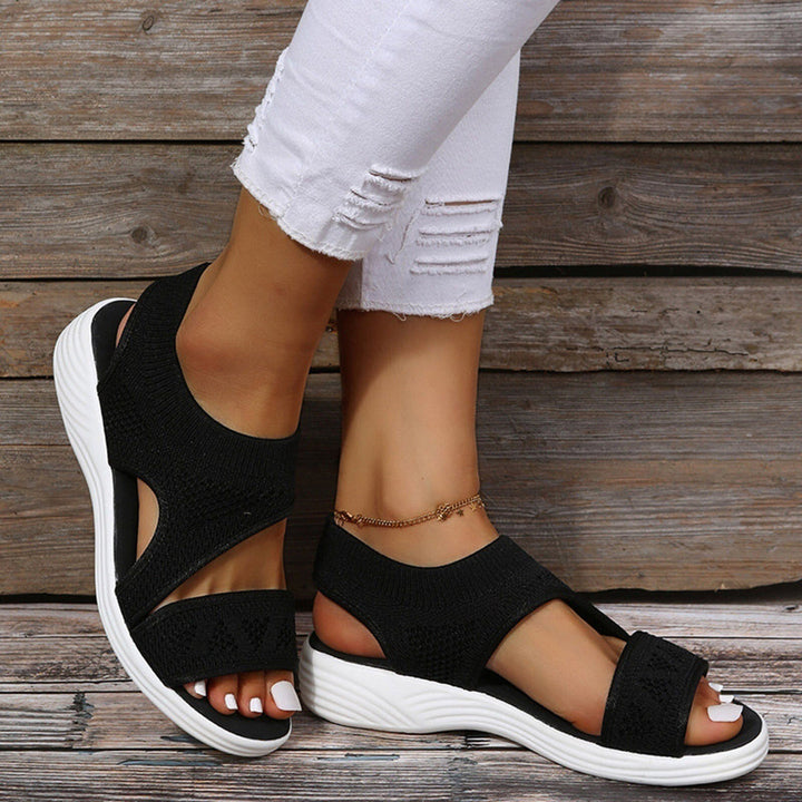 Women's orthopedic wedge comfort sandals with arch support, wide fit, and elastic straps.