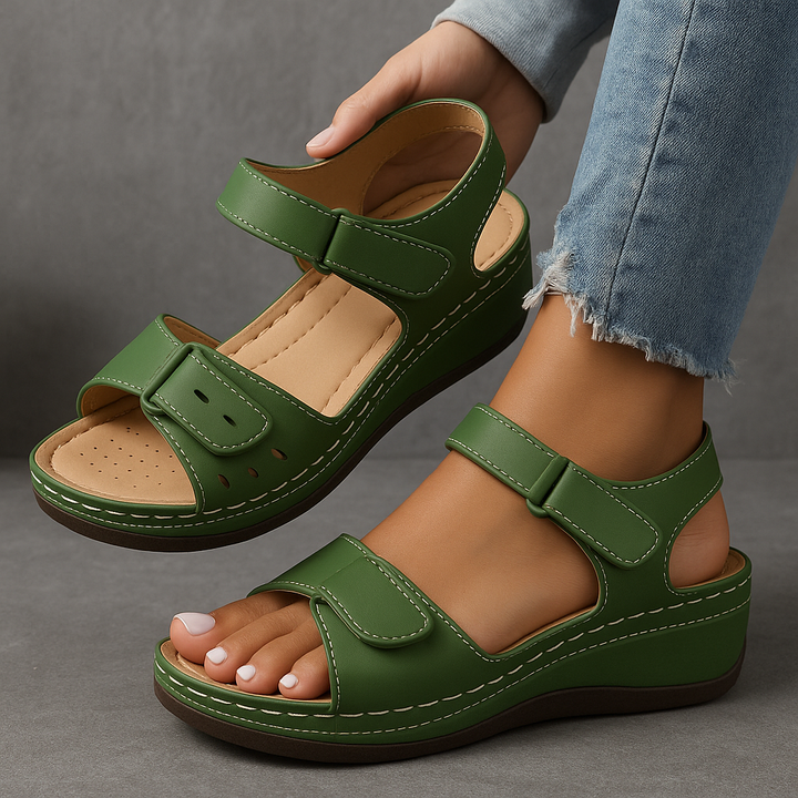 Women's orthopedic wedge heel sandals with arch & heel support for comfortable everyday wear.