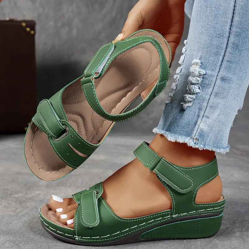 Adjustable women's orthopedic wedge sandals for summer. Provides excellent arch & heel comfort.