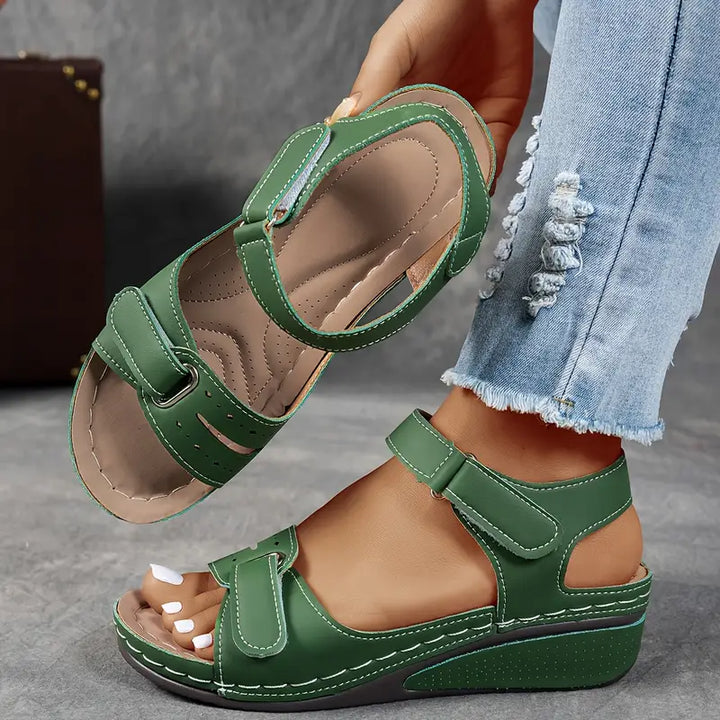 Adjustable women's orthopedic wedge sandals for summer. Provides excellent arch & heel comfort.