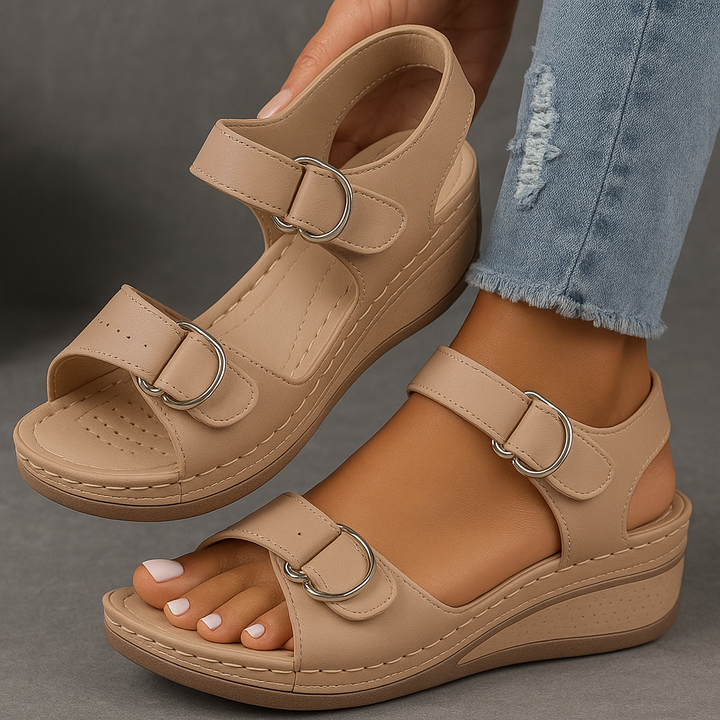 Supportive women's orthopedic wedge heel sandals designed for ultimate foot comfort and health.