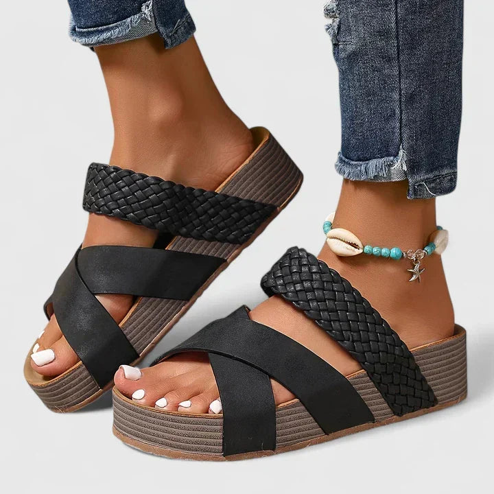 Women's comfortable orthopedic wedge platform sandals with woven strap, arch support for casual summer fashion.