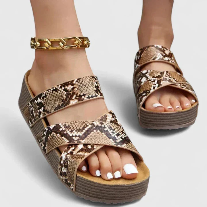 Arch support wedge platform sandals for women, comfortable slip-on design with a stylish woven crossover strap.