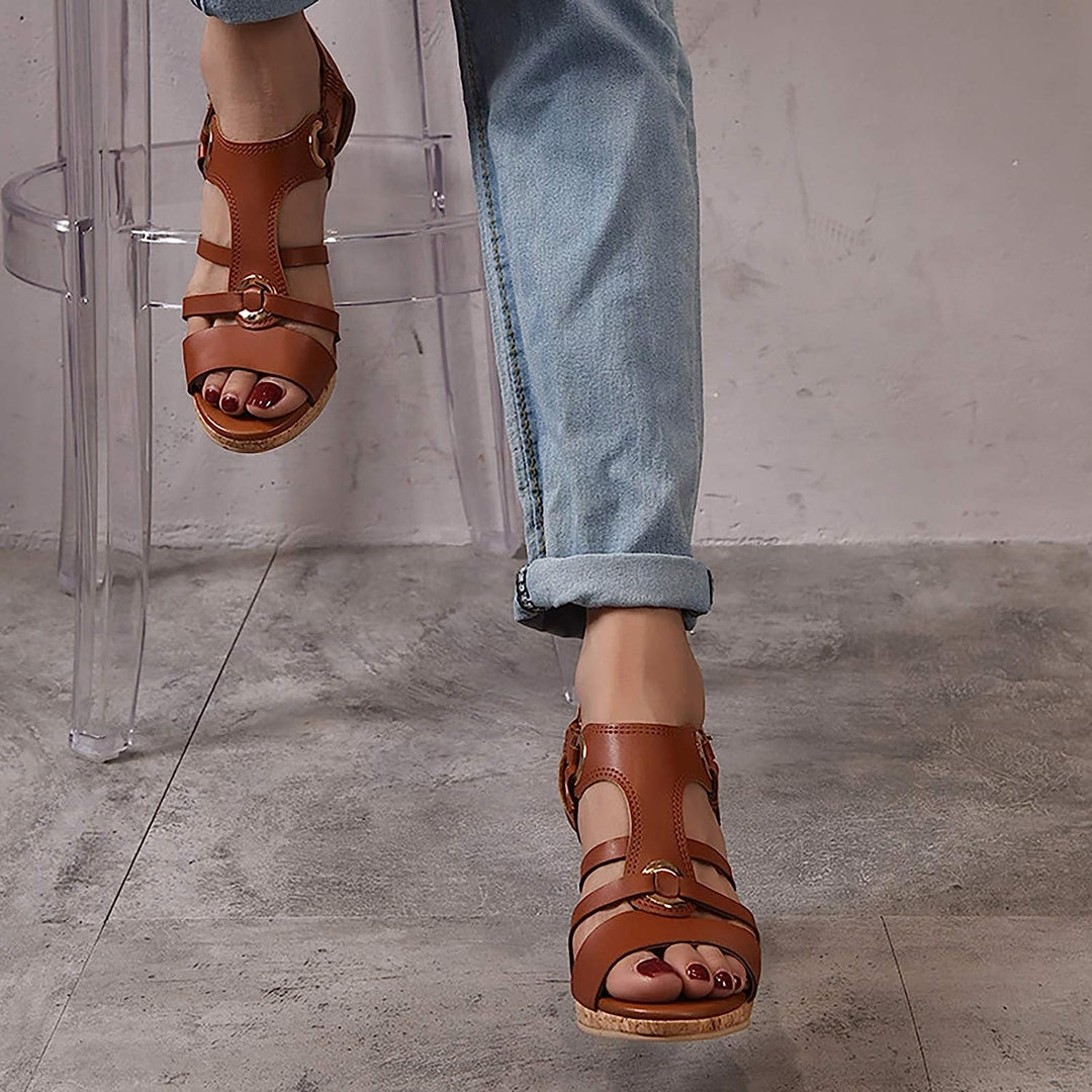 Collection of women's orthopedic wedge sandals, offering stylish options with arch support.
