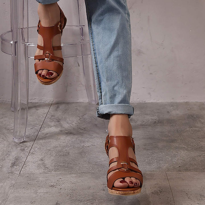 Collection of women's orthopedic wedge sandals, offering stylish options with arch support.