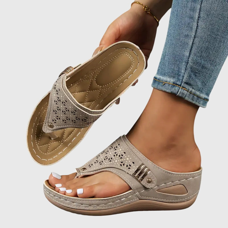 Easy slip-on wedge sandals for women offering superior arch support and orthopedic comfort footwear.