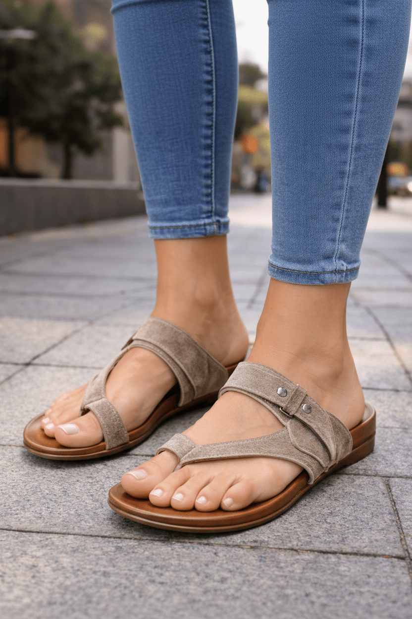Women's orthotic hiking sandals with adjustable straps, offering all-day comfort & arch support for trails.