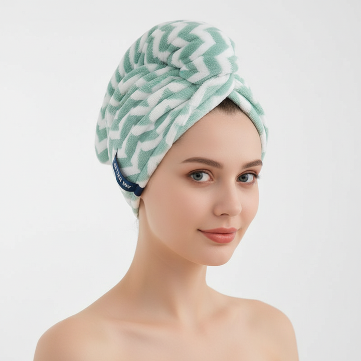 Striped microfiber turban towel for women, extra large, ideal for quick drying and beauty routines