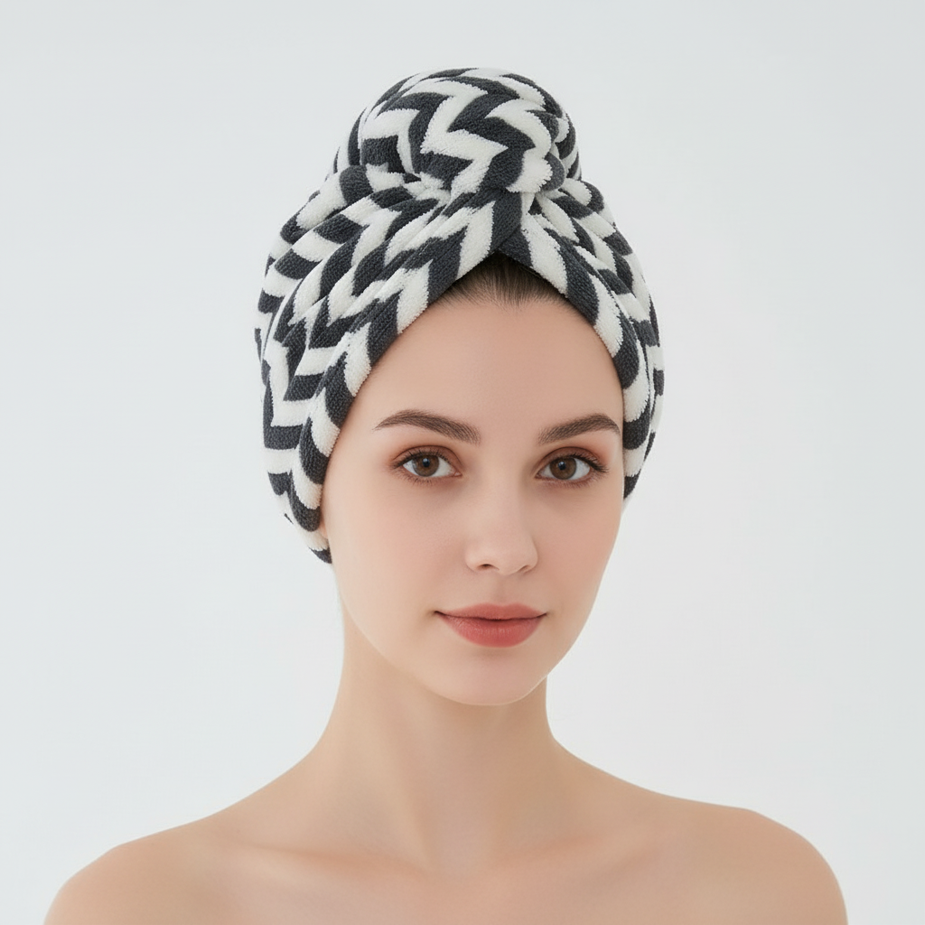 Striped quick-dry hair turban towel, women's head wrap for gentle and efficient hair care