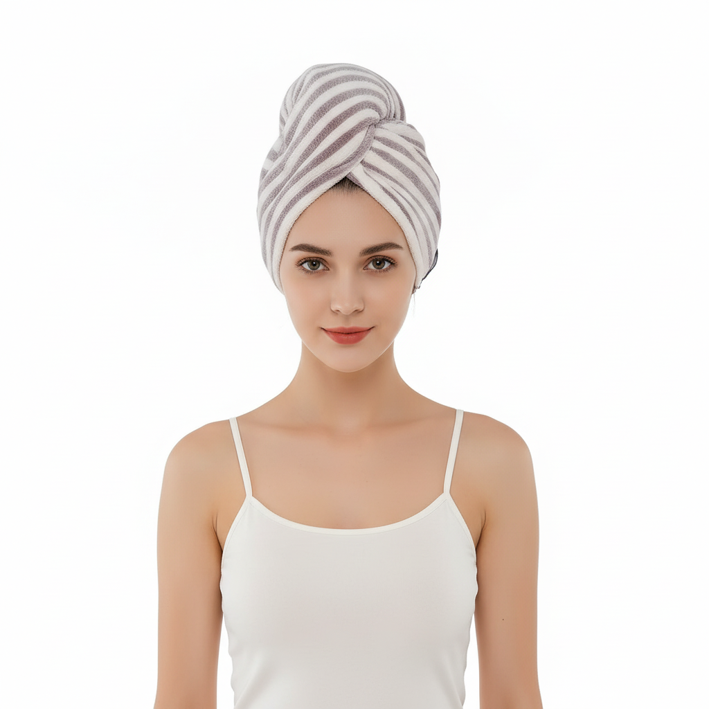 Beauty accessory: Women's striped turban hair towel, large, quick dry and gentle on hair