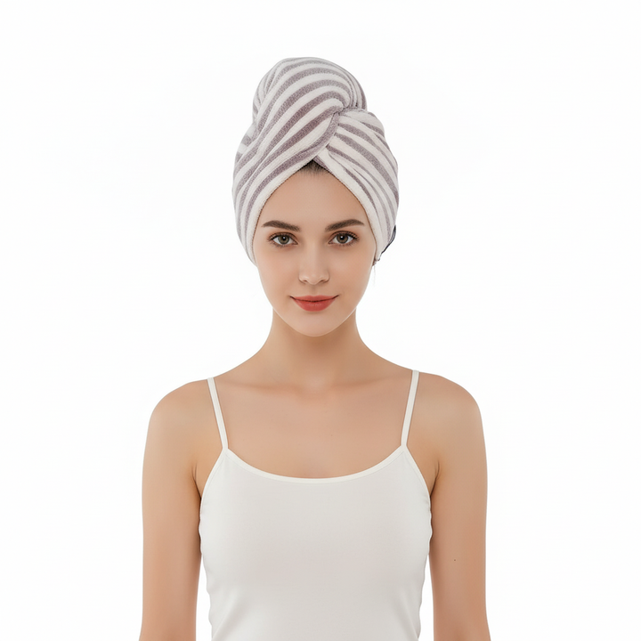Beauty accessory: Women's striped turban hair towel, large, quick dry and gentle on hair