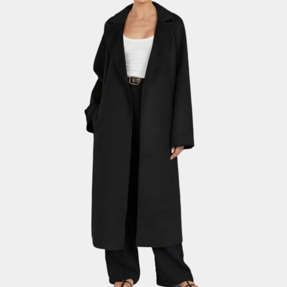 Fashionable women's oversized trench coat with a stylish belt, long and chic, essential fall outerwear.