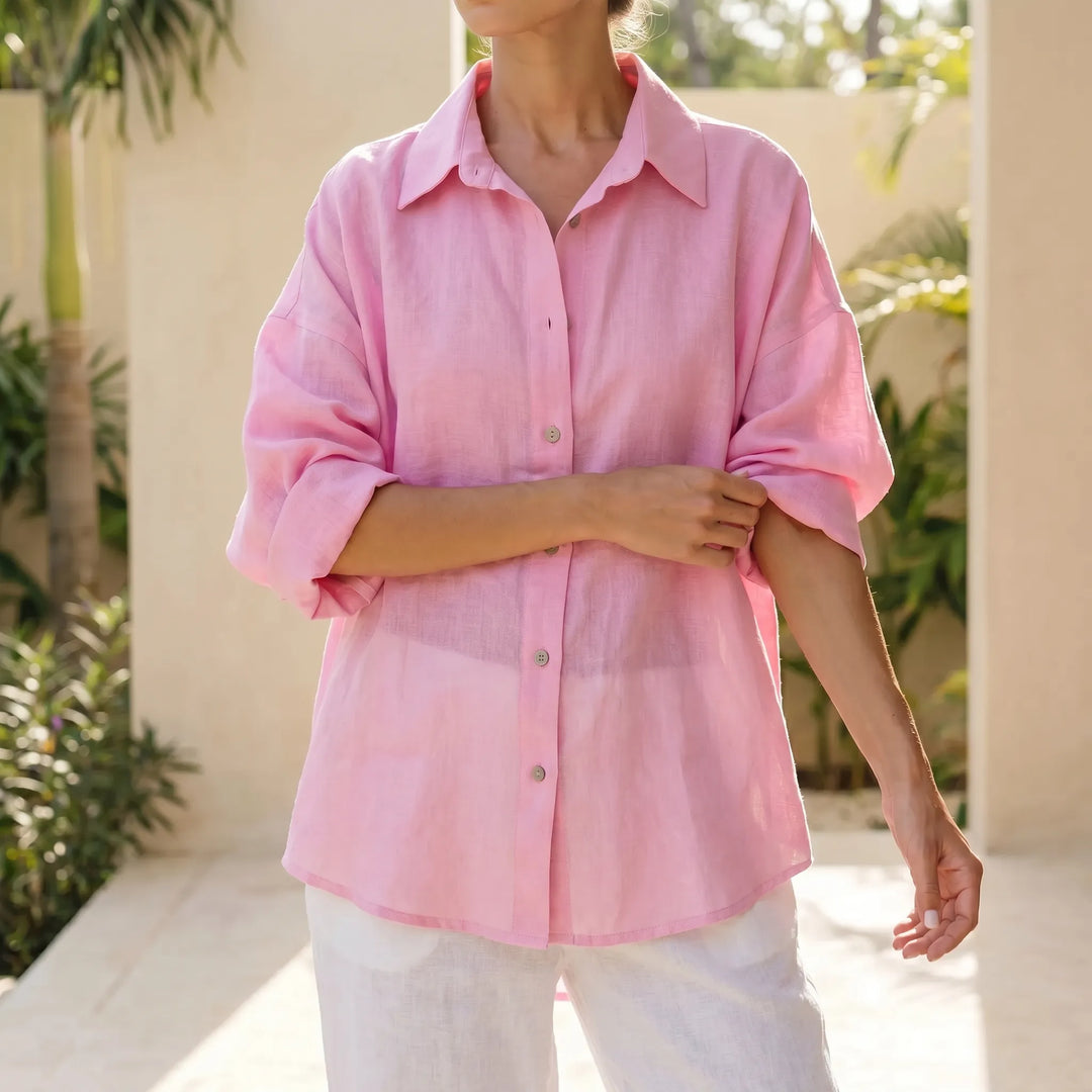 Women's oversized button-down shirt for effortless casual style. Loose fit, long sleeve.
