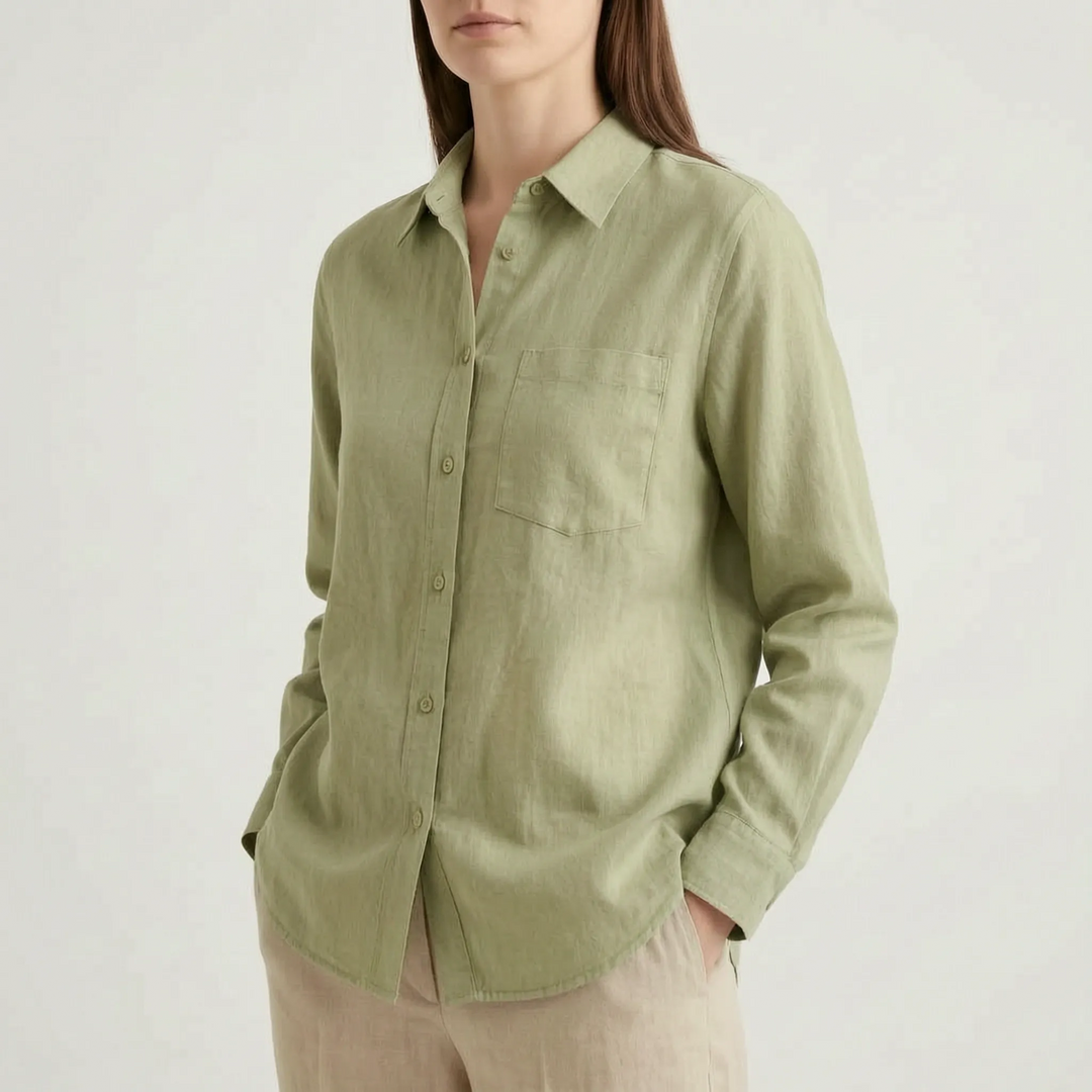 Comfortable women's long sleeve button-down shirt, a relaxed fit blouse for everyday fashion.