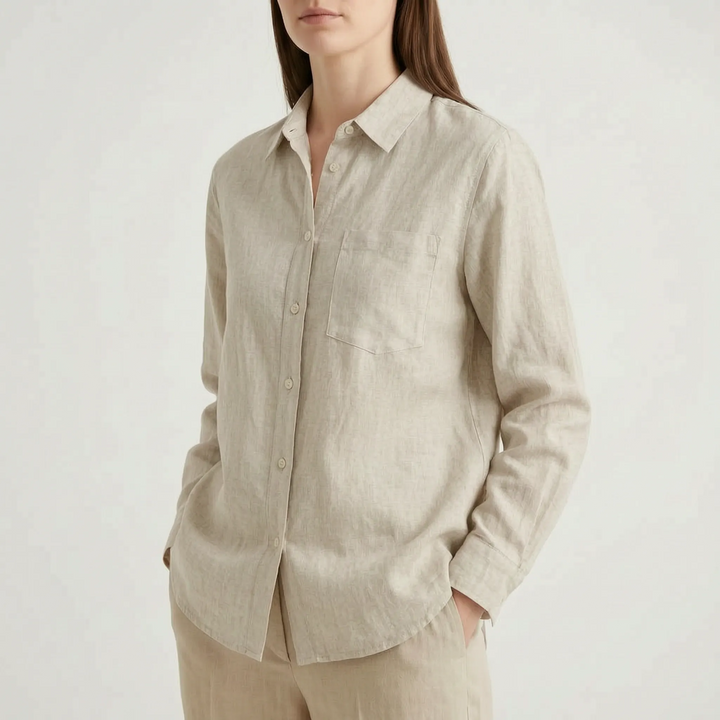 Summer-ready women's oversized button-down, a loose-fit long sleeve top for effortless style.