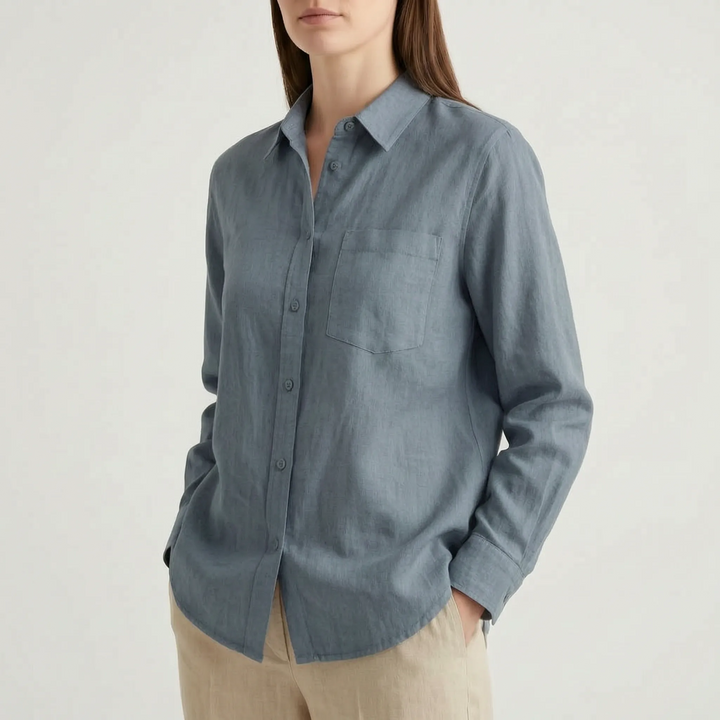 Chic women's oversized shirt with a button-down front, perfect for a relaxed yet stylish ensemble.
