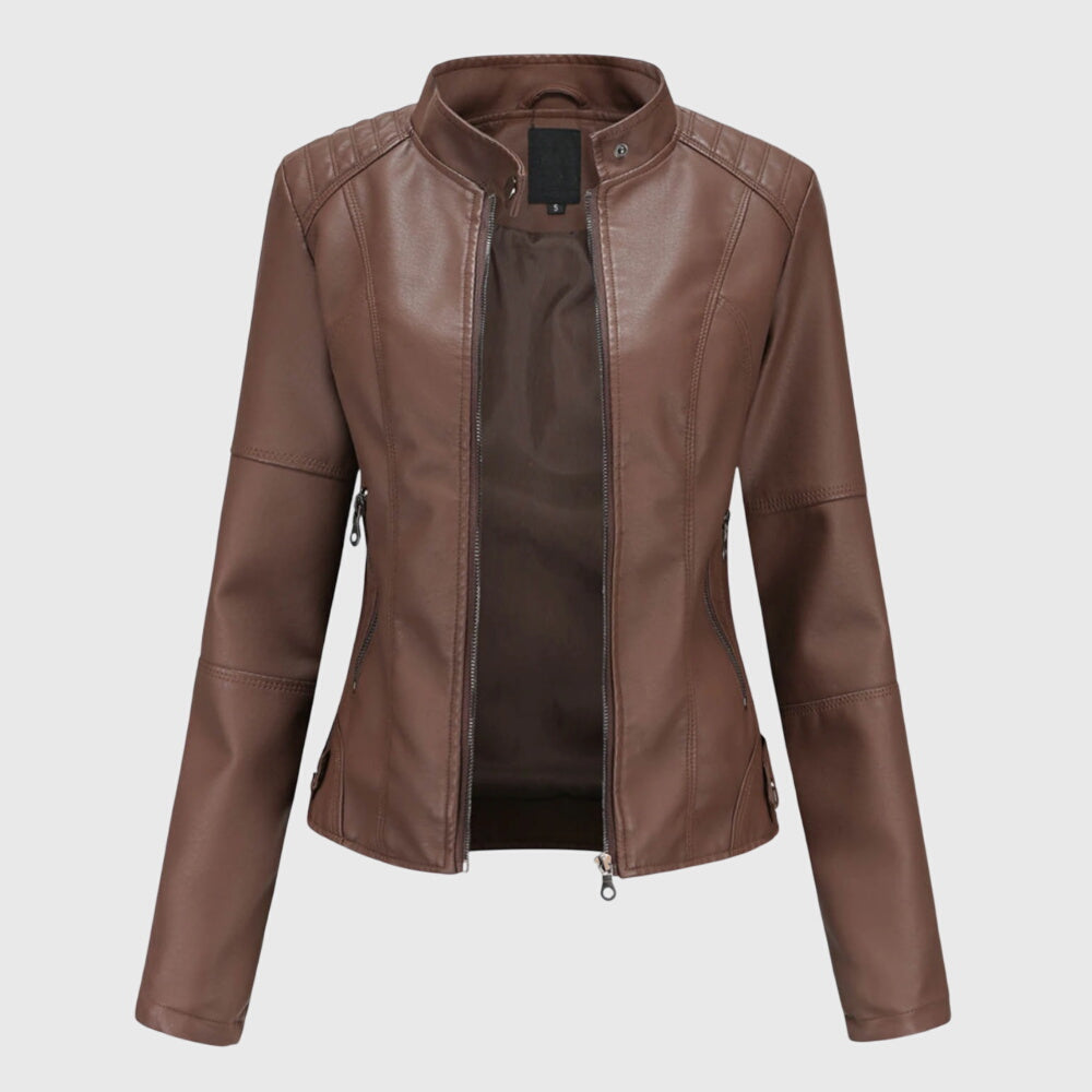 Chic women's collared shacket with a button front, ideal for trendy oversized outerwear and effortless layering.