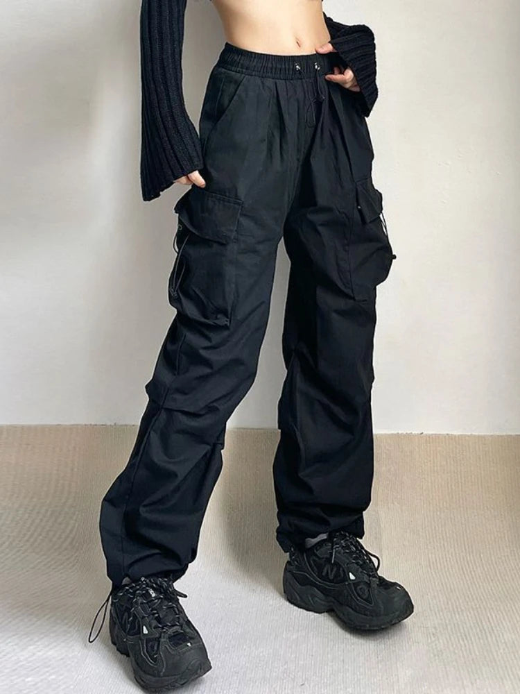 Women's wide leg cargo pants for streetwear, featuring a relaxed fit and practical utility design.