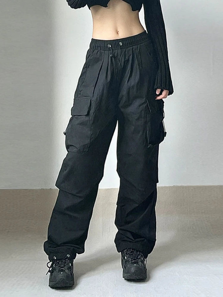 Textured close-up of women's durable cargo pants fabric, showcasing quality and comfortable wear.