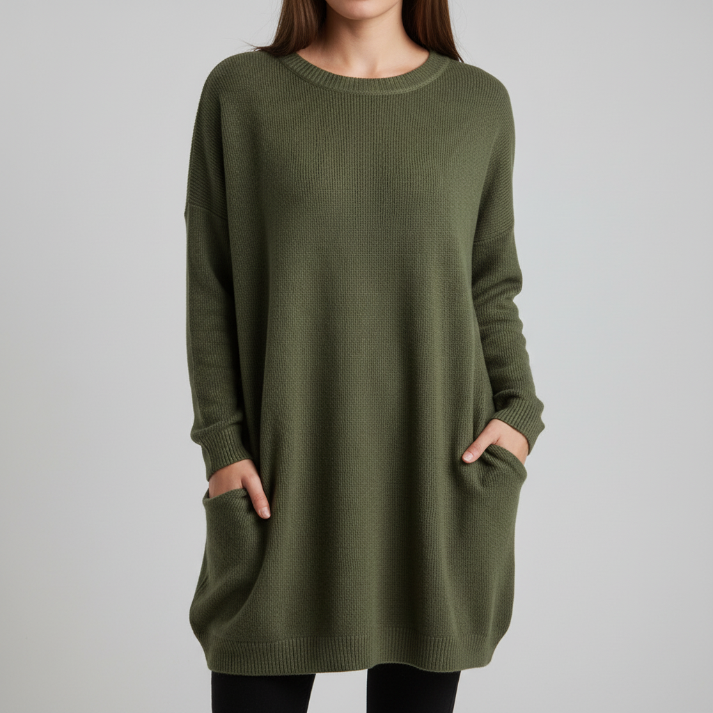 Women's oversized casual sweater in a neutral tone, a wardrobe staple for fall and winter comfort.
