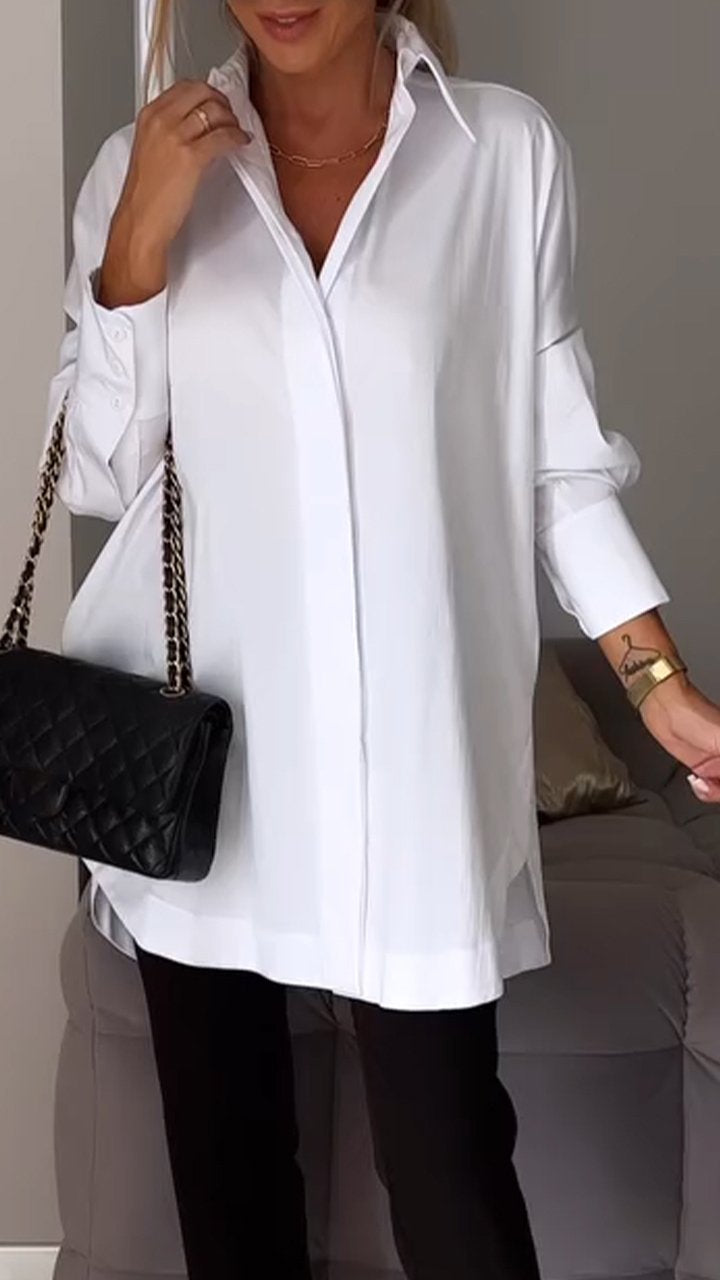 Women's oversized collar blouse, a relaxed fit long sleeve top for effortless style.