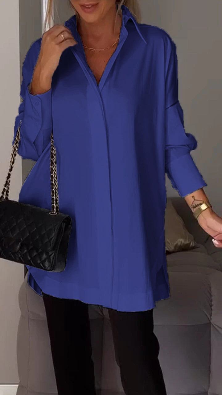 Plus size elegant women's oversized collar blouse, a multi-color long sleeve top for versatile fashion.