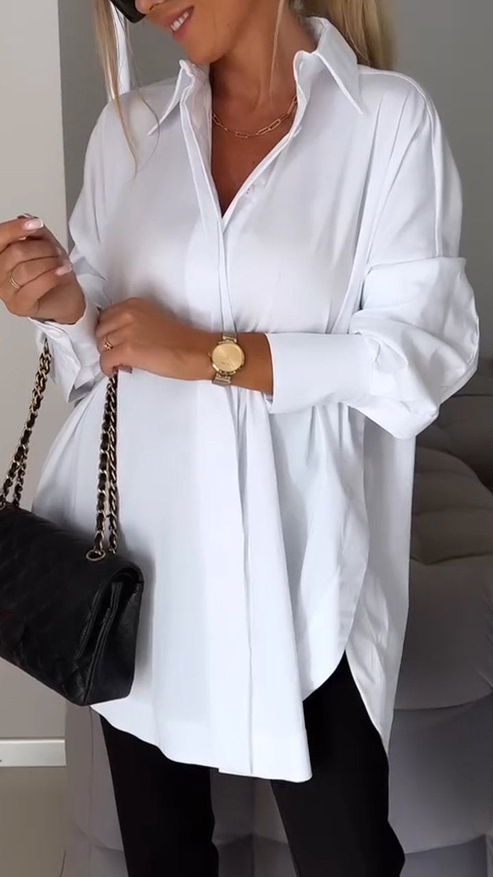Elegant women's oversized collar shirt, perfect for both casual and office wear.