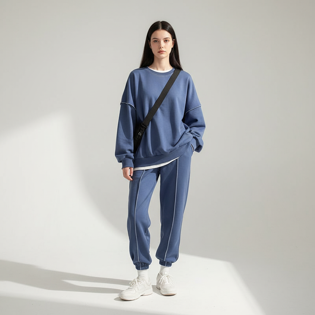 Soft knit oversized lounge suit in a neutral tone, perfect women's athleisure wear