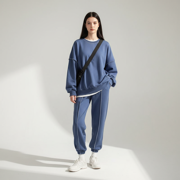Soft knit oversized lounge suit in a neutral tone, perfect women's athleisure wear