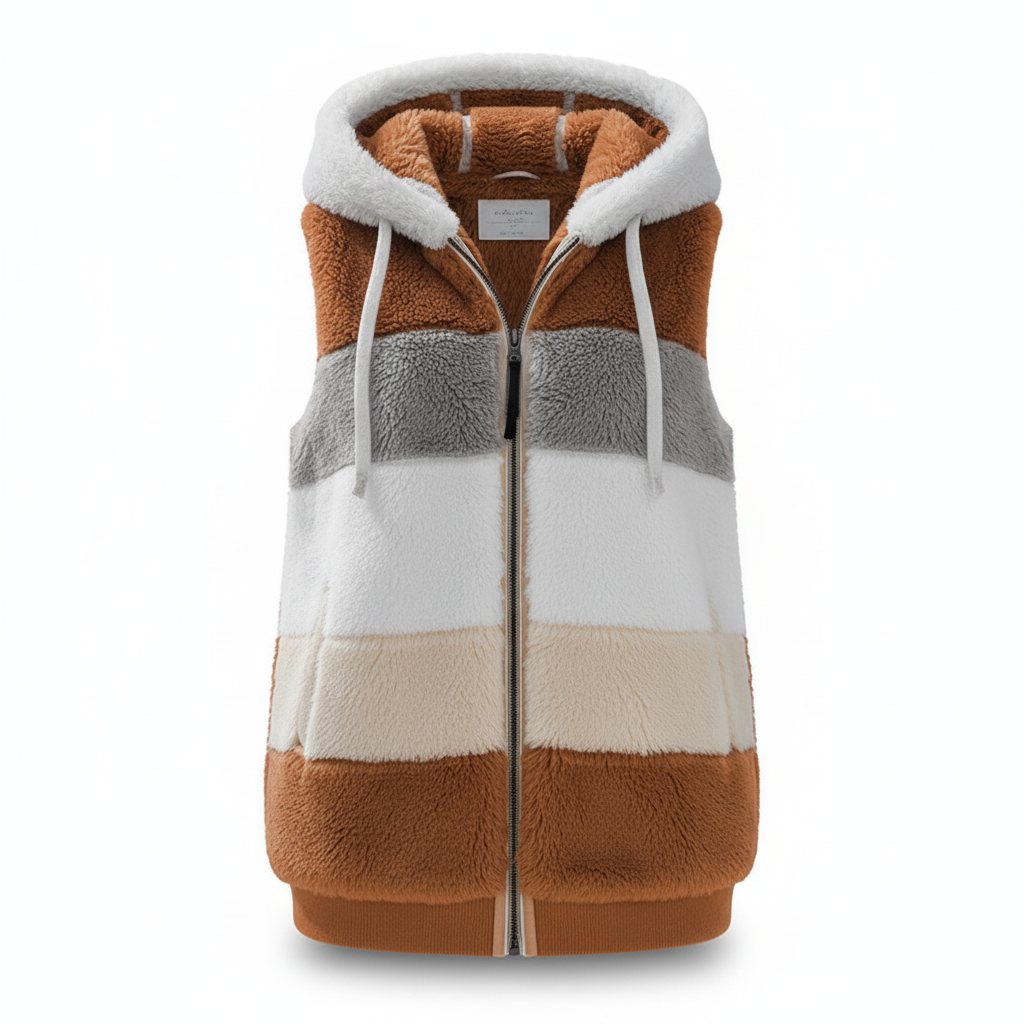 Julia oversized fleece gilet, a warm and fashionable hooded vest for women's winter outfits