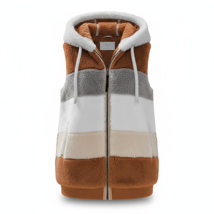 Julia oversized fleece gilet, a warm and fashionable hooded vest for women's winter outfits