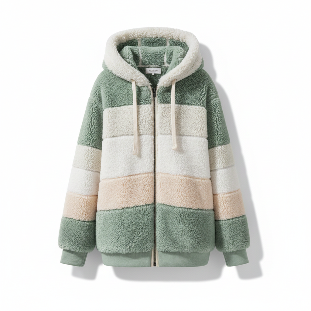 Woman wearing an oversized fleece hooded vest, casually styled for winter comfort