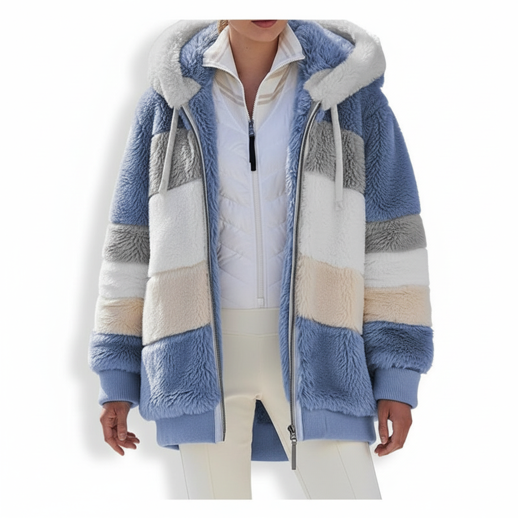 Oversized fleece hooded vest in a natural setting, highlighting its cozy and stylish design
