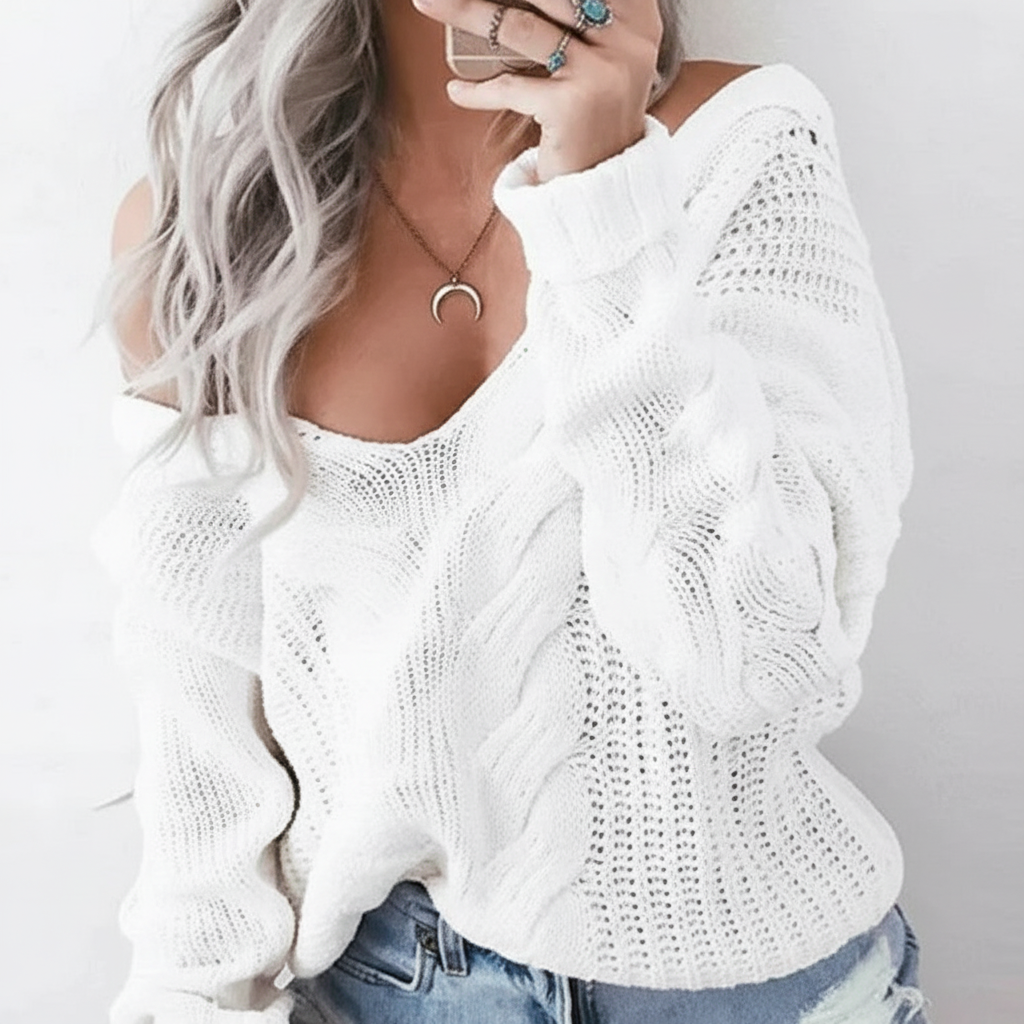 Stylish women's oversized long sleeve knit pullover sweater, perfect for cold weather