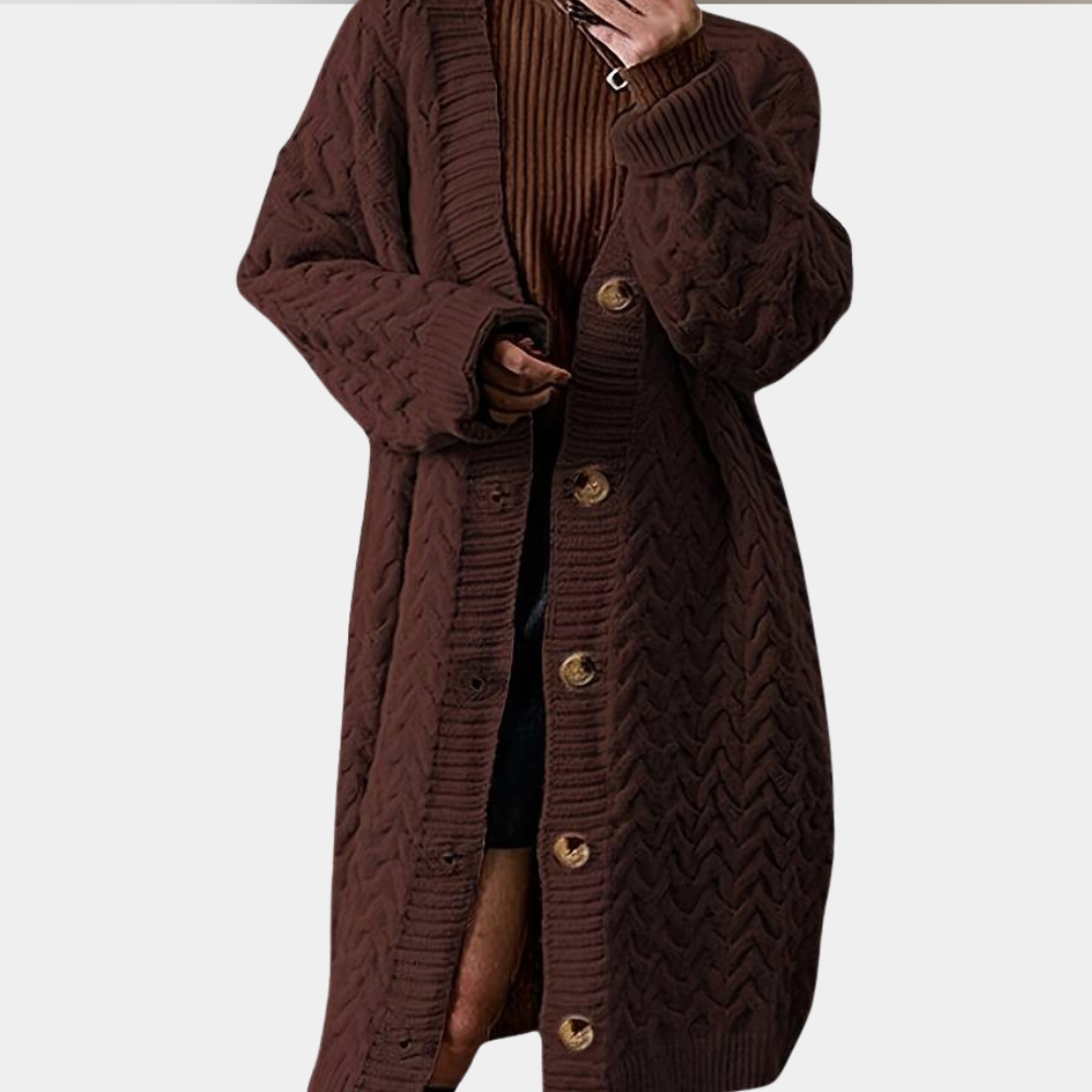 Chic women's long oversized cardigan, a versatile layering piece for effortless fall and winter fashion.