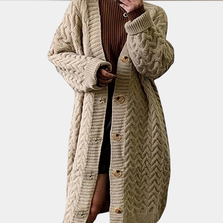Comfortable women's oversized long cardigan, ideal for relaxed everyday style and cool weather layering.