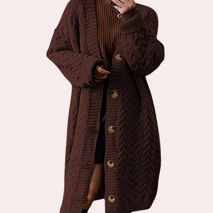 Soft knit women's oversized long cardigan, offering a cozy and chic outerwear option for versatile styling.