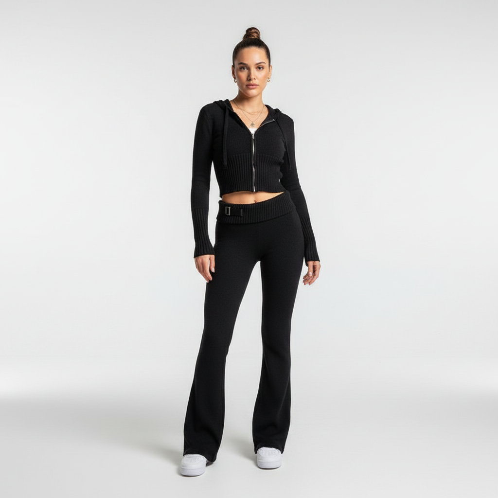 Stylish women's oversized loungewear, Emilia two-piece set with a loose hoodie and classic flared pants