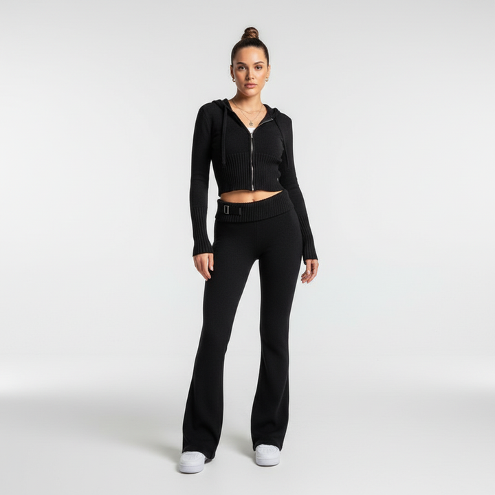 Stylish women's oversized loungewear, Emilia two-piece set with a loose hoodie and classic flared pants