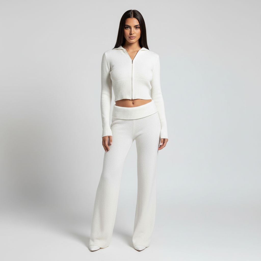 Casual women's Emilia loungewear set, oversized hoodie paired with trendy flared pants for comfort