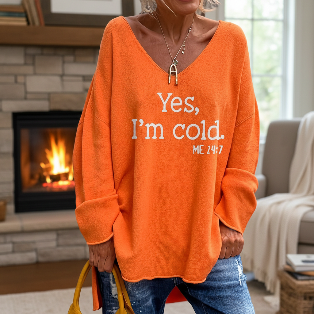 Women's oversized patterned V-neck sweater, cozy knitwear for autumn fashion
