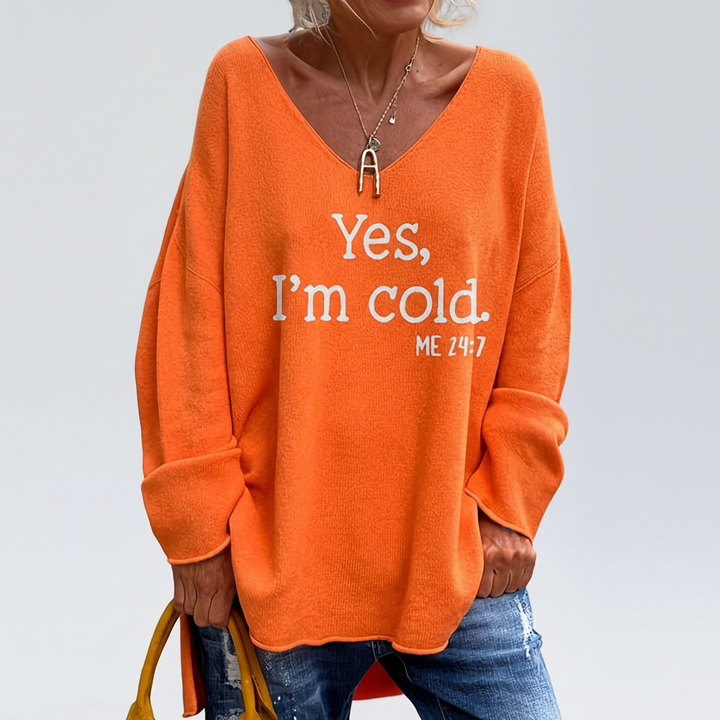 Cozy women's oversized patterned V-neck sweater, a must-have for cold weather