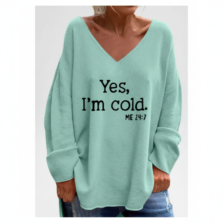 Casual women's oversized patterned V-neck sweater, comfortable and warm winter fashion