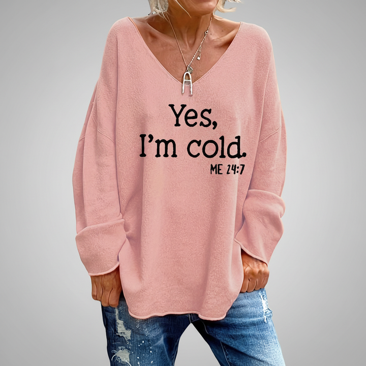Nina women's patterned oversized V-neck sweater, versatile and cozy knitwear