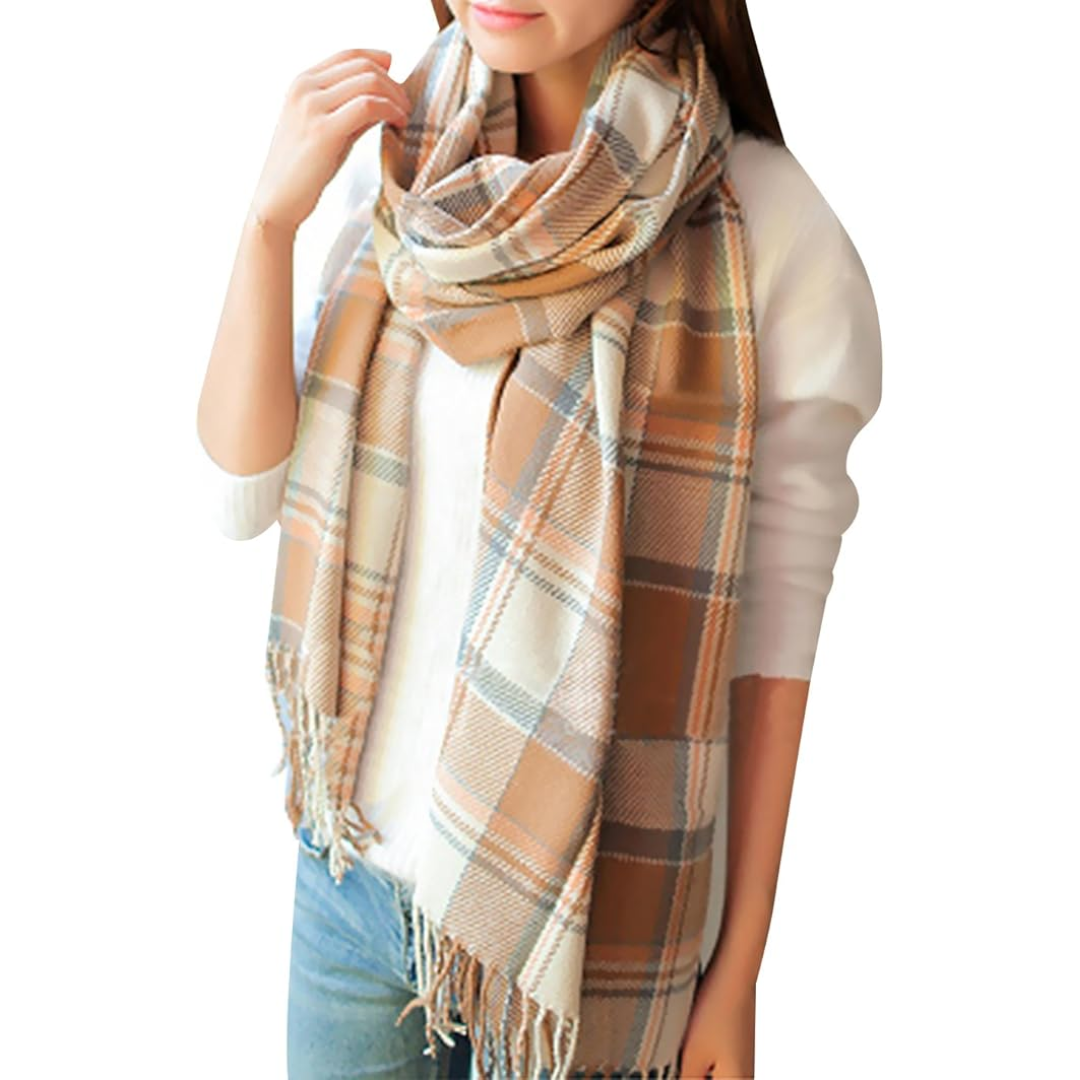 Accessorize with warmth: women's cozy oversized plaid winter scarf, perfect for chilly days.