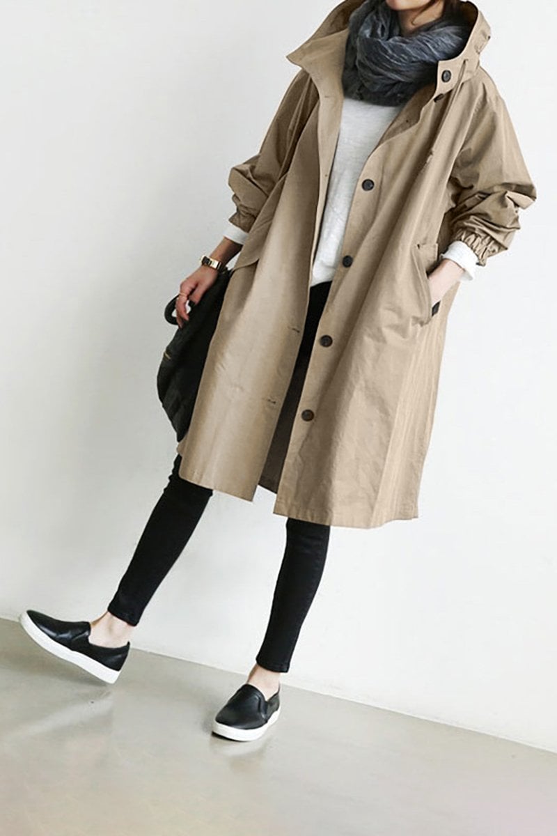 Spring & fall oversized women's rain parka. Water-resistant trench coat, essential for transitional weather.