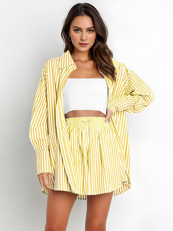 Women's oversized striped lounge two-piece set in soft cotton for ultimate comfort and casual style.