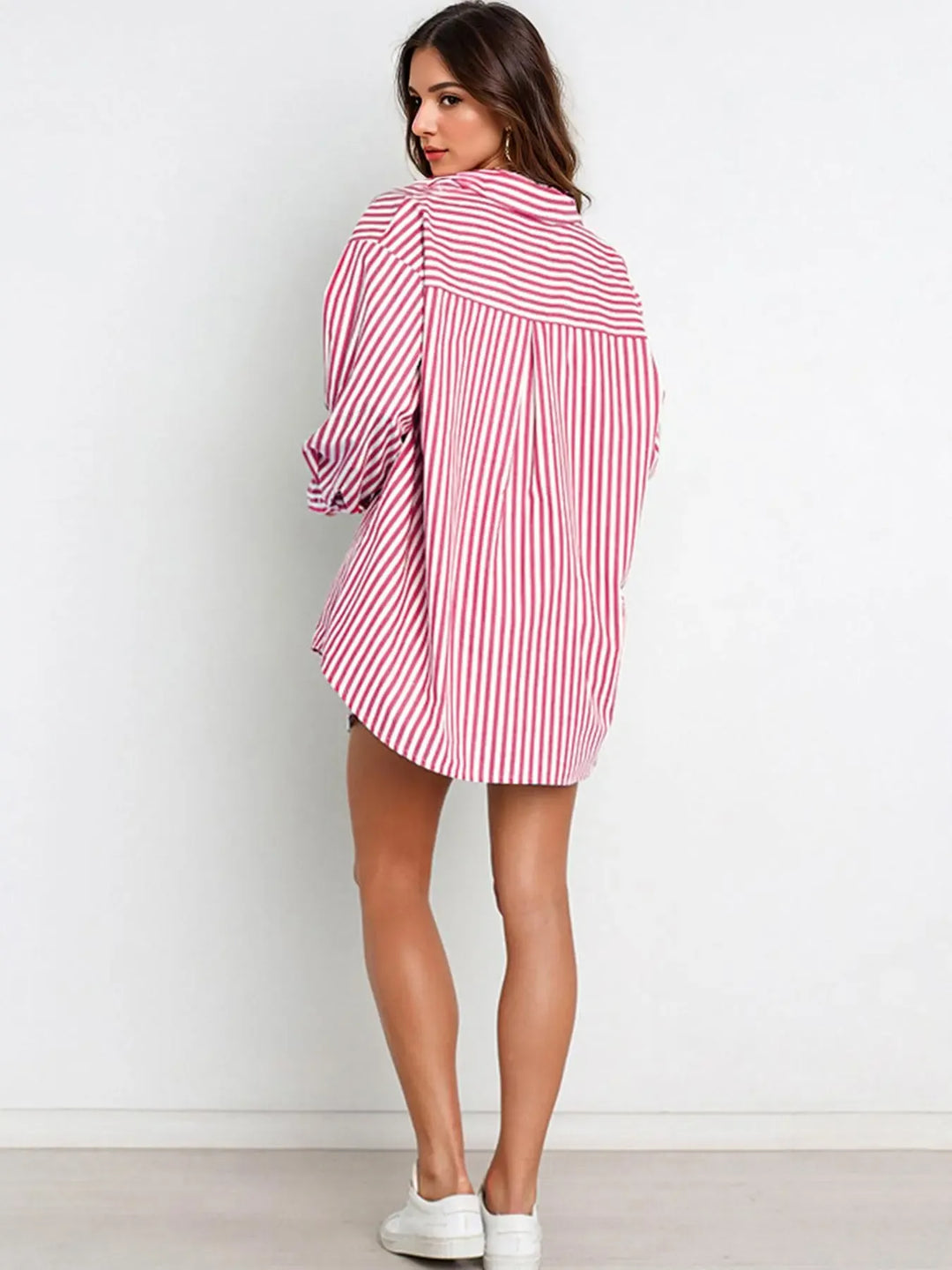 Comfy women's striped oversized lounge two-piece set, perfect for relaxing in style.
