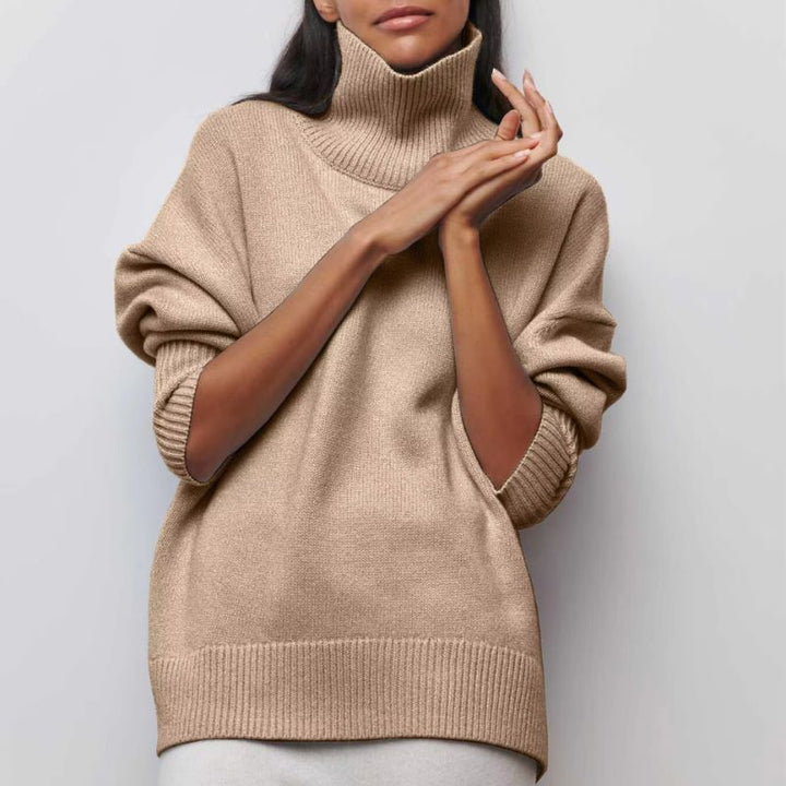 Casual women's oversized turtleneck sweater, a warm essential for winter fashion.
